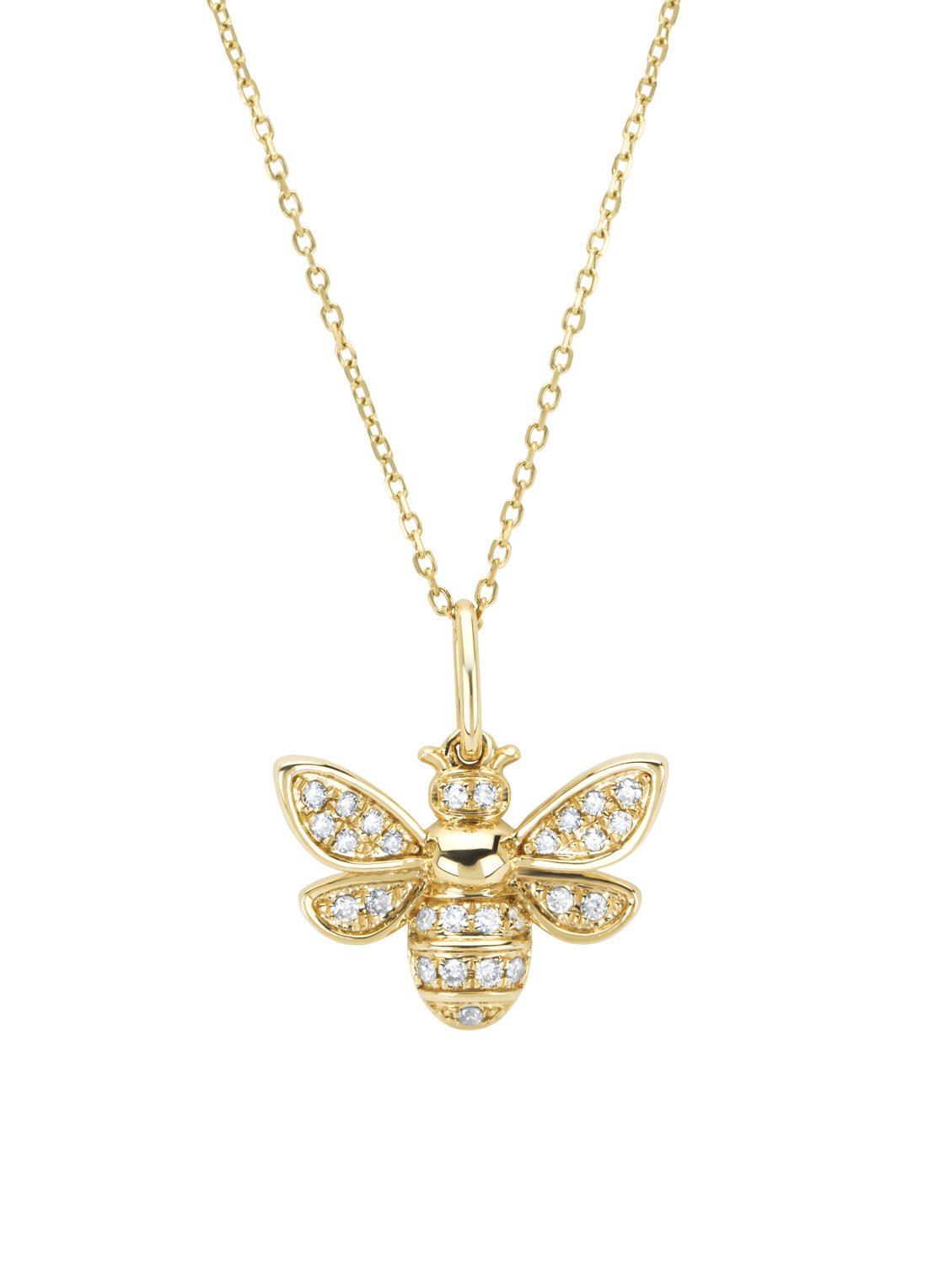 Yellow gold pendant with necklace, 0.12 ct diamond, queen bee
