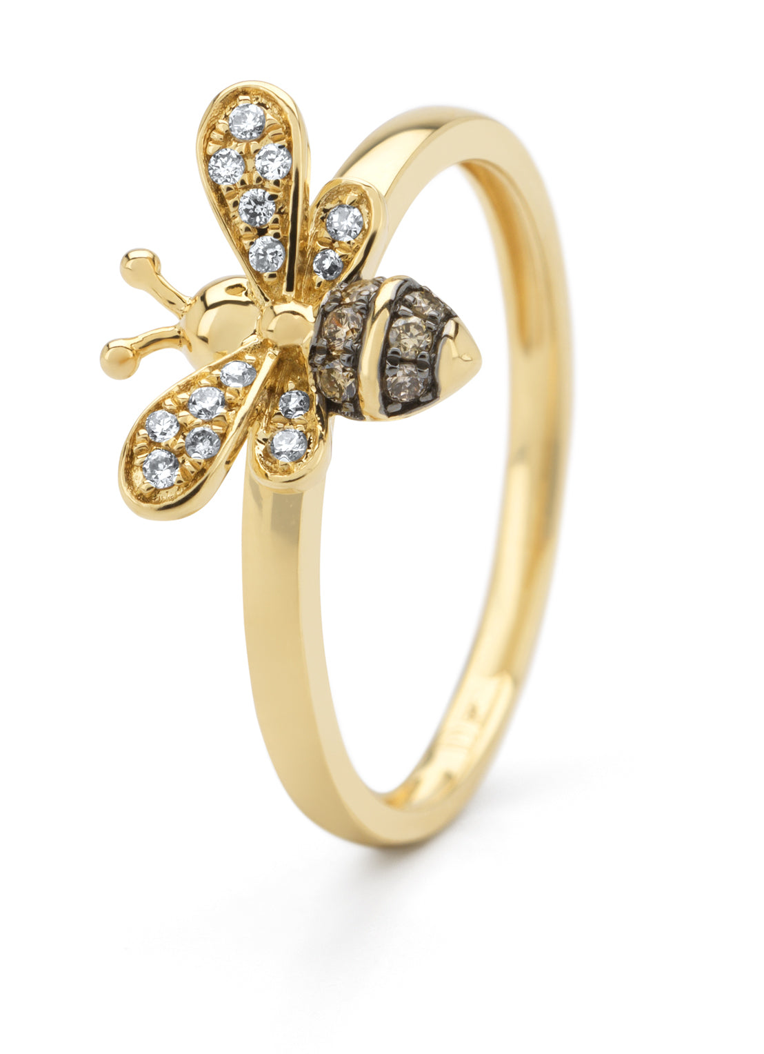 Yellow gold ring, 0.11 CT Diamant, Queen Bee
