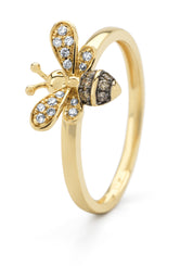 Geelgouden ring, 0.11 ct diamant, Queen Bee