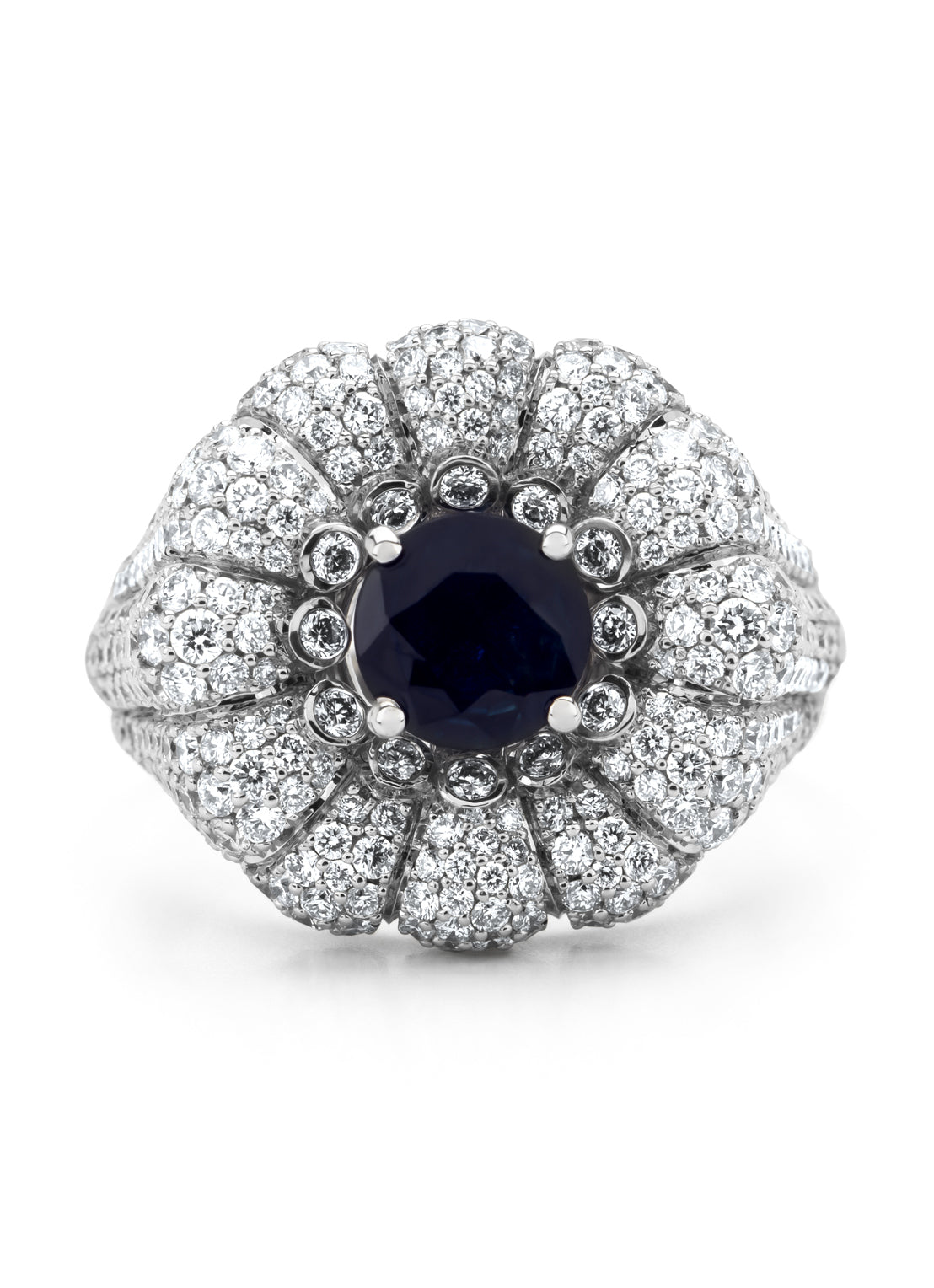 White gold ring, 1.06 ct blue sapphire, gallery