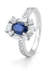 Witgouden ring, 0.98 ct blauwe saffier, Majestic