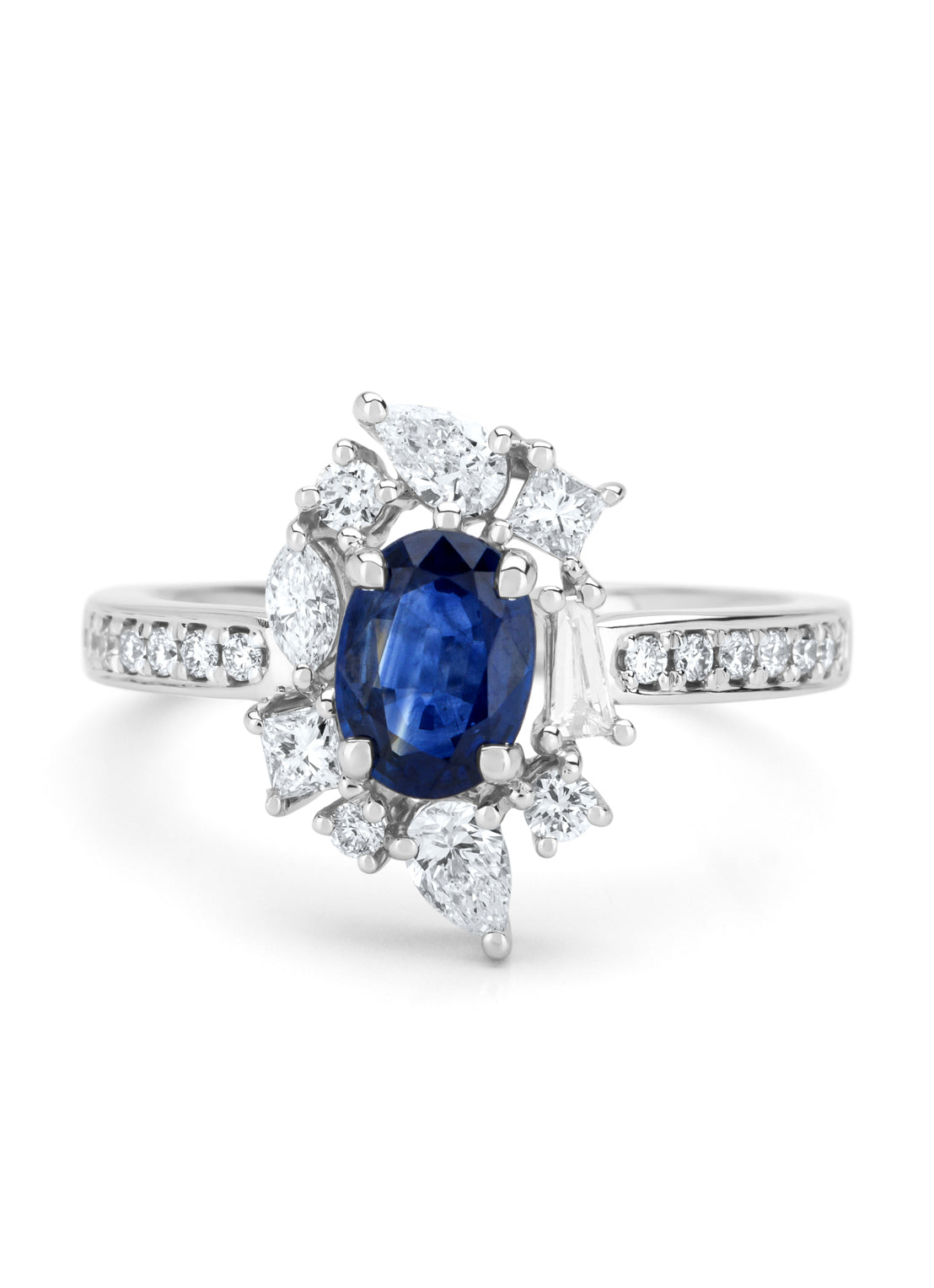 Witgouden ring, 0.98 ct blauwe saffier, Majestic