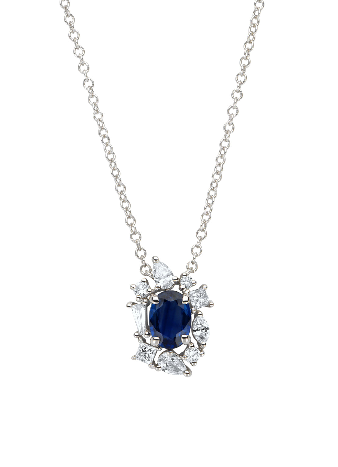 White Gouden Collier, 0.84 CT Blue Sapphire, Majestic