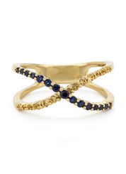 Yellow gold ring, 0.21 ct blue sapphire, like a star
