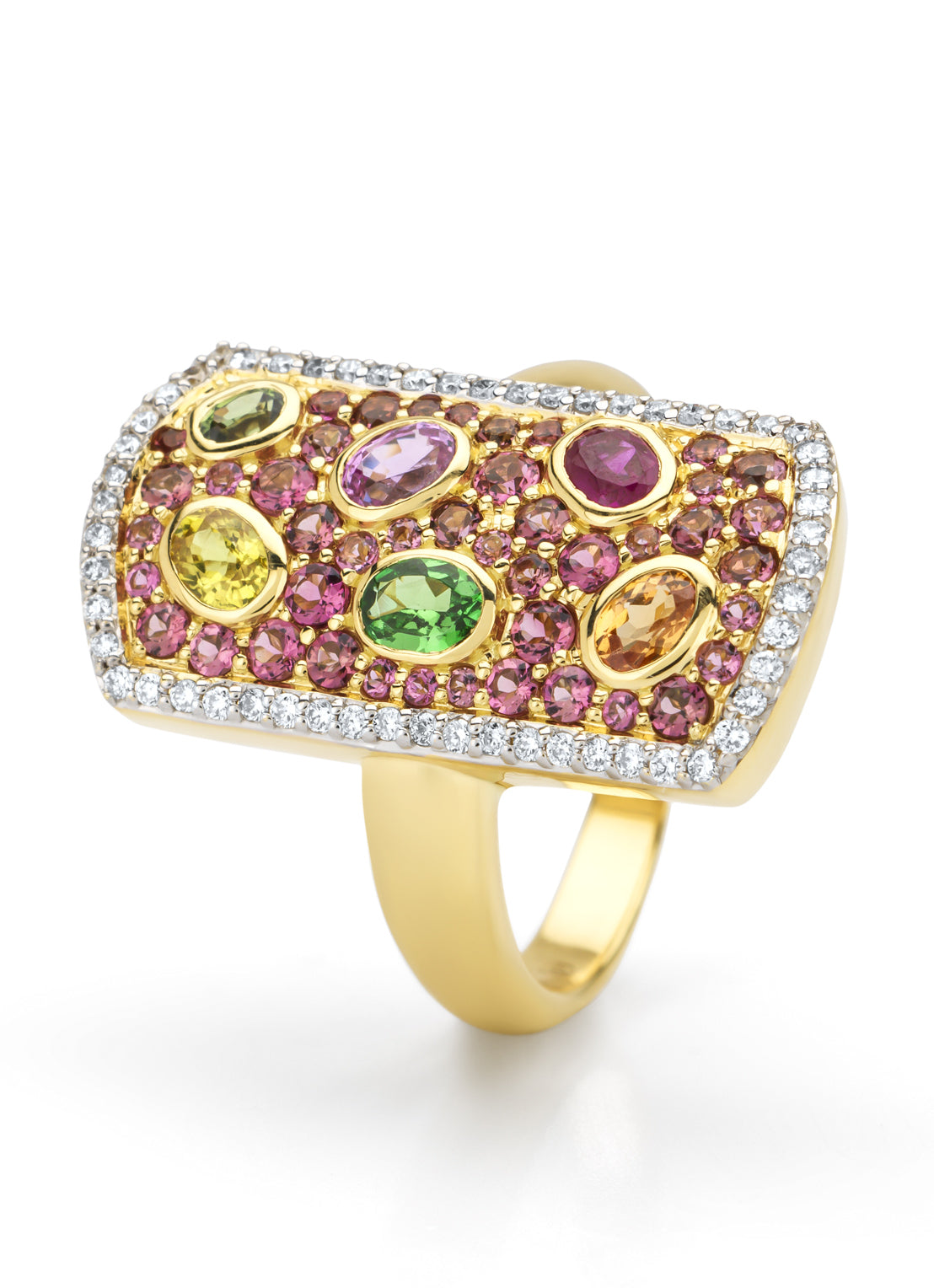 Yellow gold ring, 0.27 ct pink sapphire, gallery