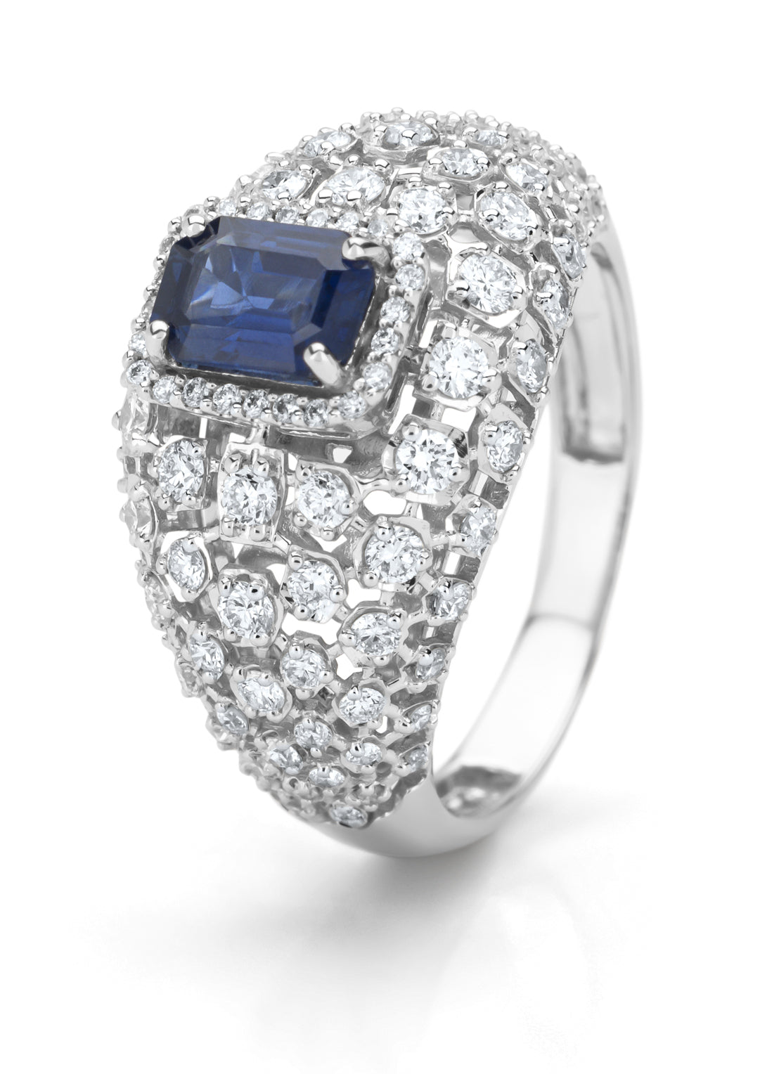 Witgouden ring, 0.90 ct blauwe saffier, Gallery