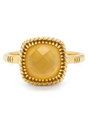 Yellow gold ring, orange citrine with mother -of -pearl, velvet