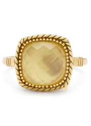 Yellow gold ring, lemon quartz with mother -of -pearl, velvet