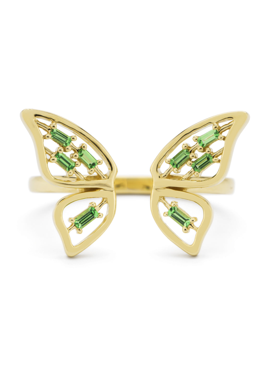 Yellow gold ring, 0.16 ct Tsavoriet, Butterfly Kisses