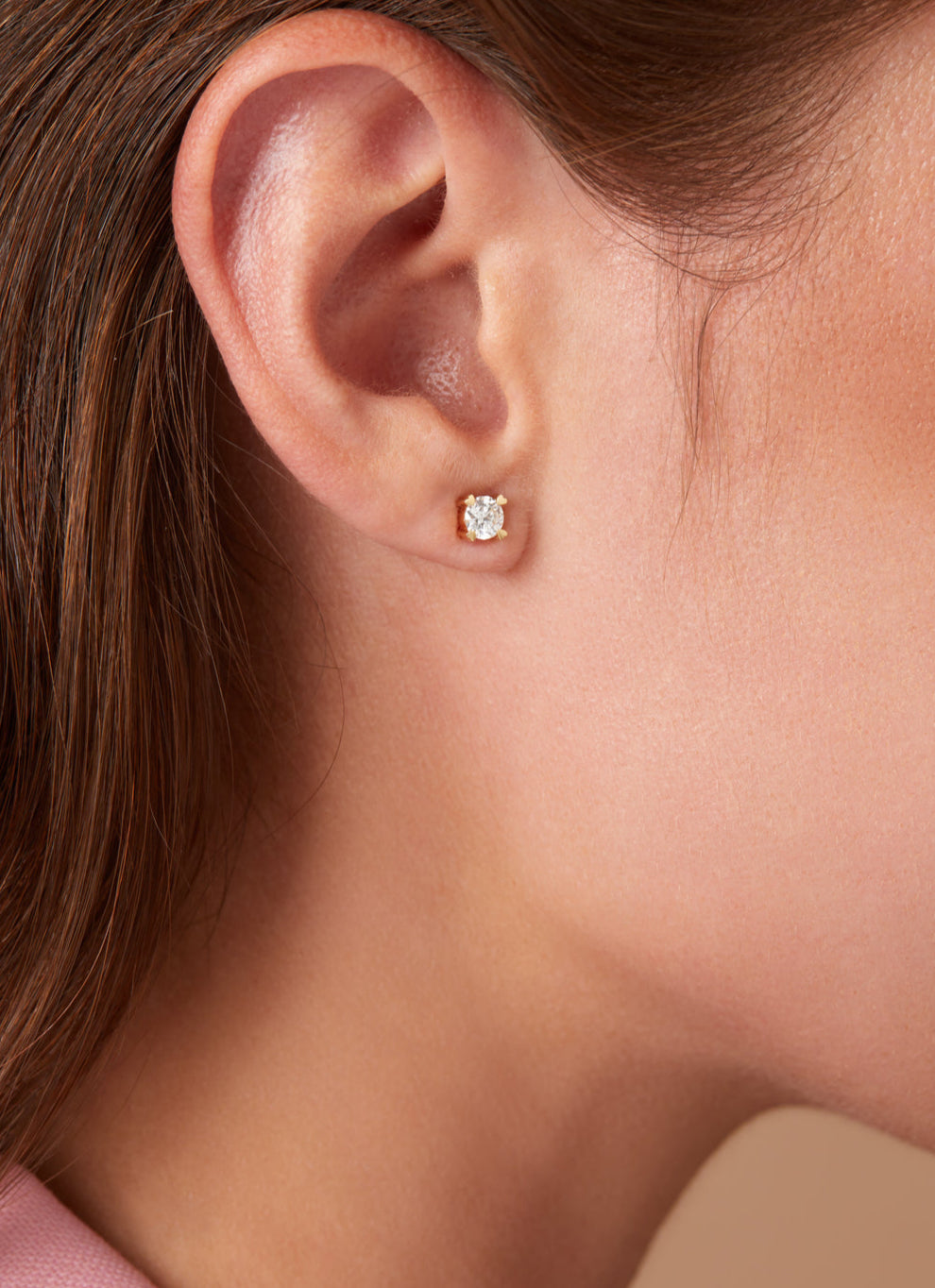 Yellow gold ear jewelry, 0.60 CT Diamond, Hearts & Arrows