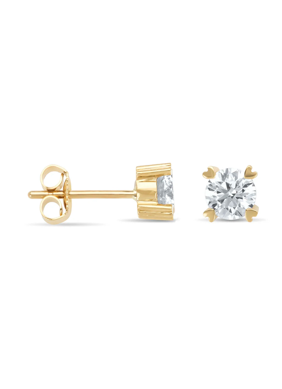 Yellow gold earrings, 1.00 ct diamond, Hearts & Arrows