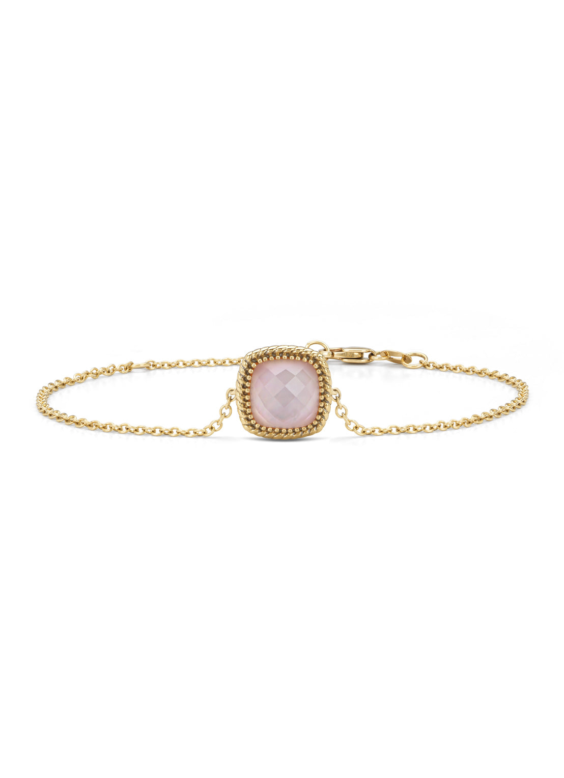 Yellow gold bracelet, 2.67 ct pink quartz with pare, velvet