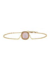 Geelgouden armband, 2.67 ct roze kwarts met pare, Velvet