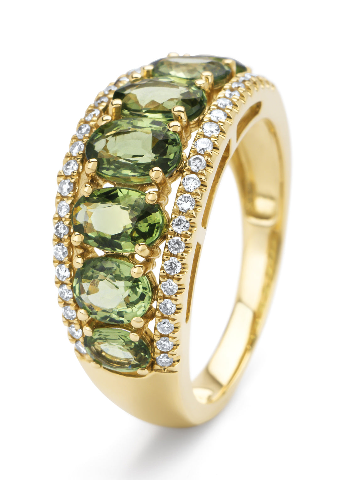 Geelgouden ring, 3.14 ct groene saffier, Eden