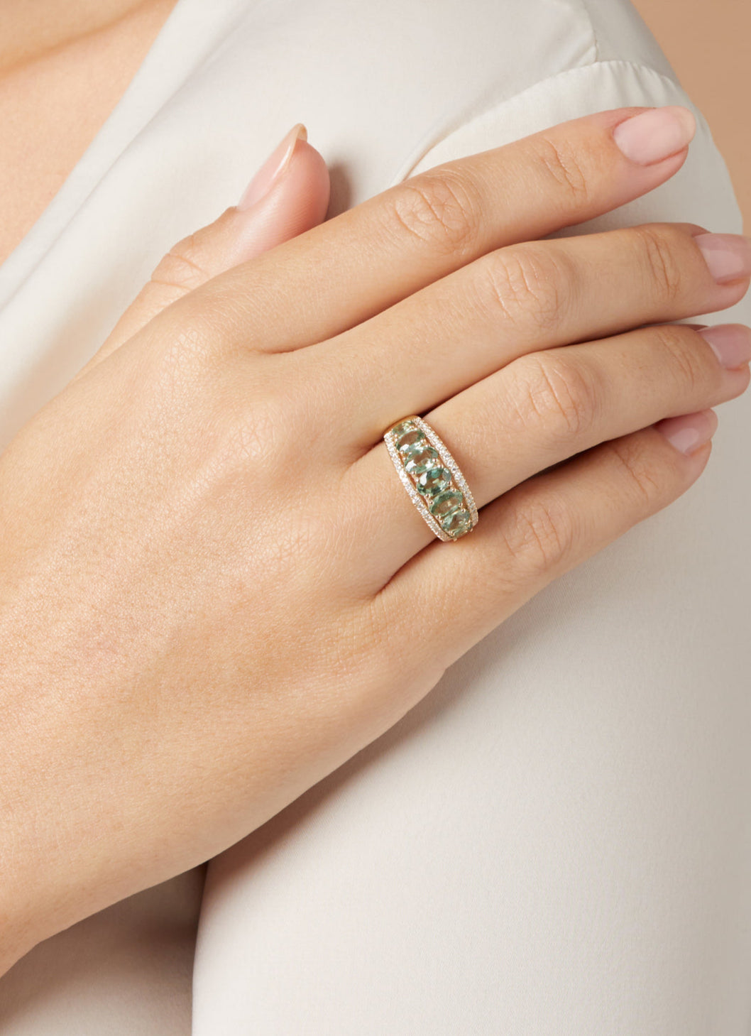 Geelgouden ring, 3.14 ct groene saffier, Eden