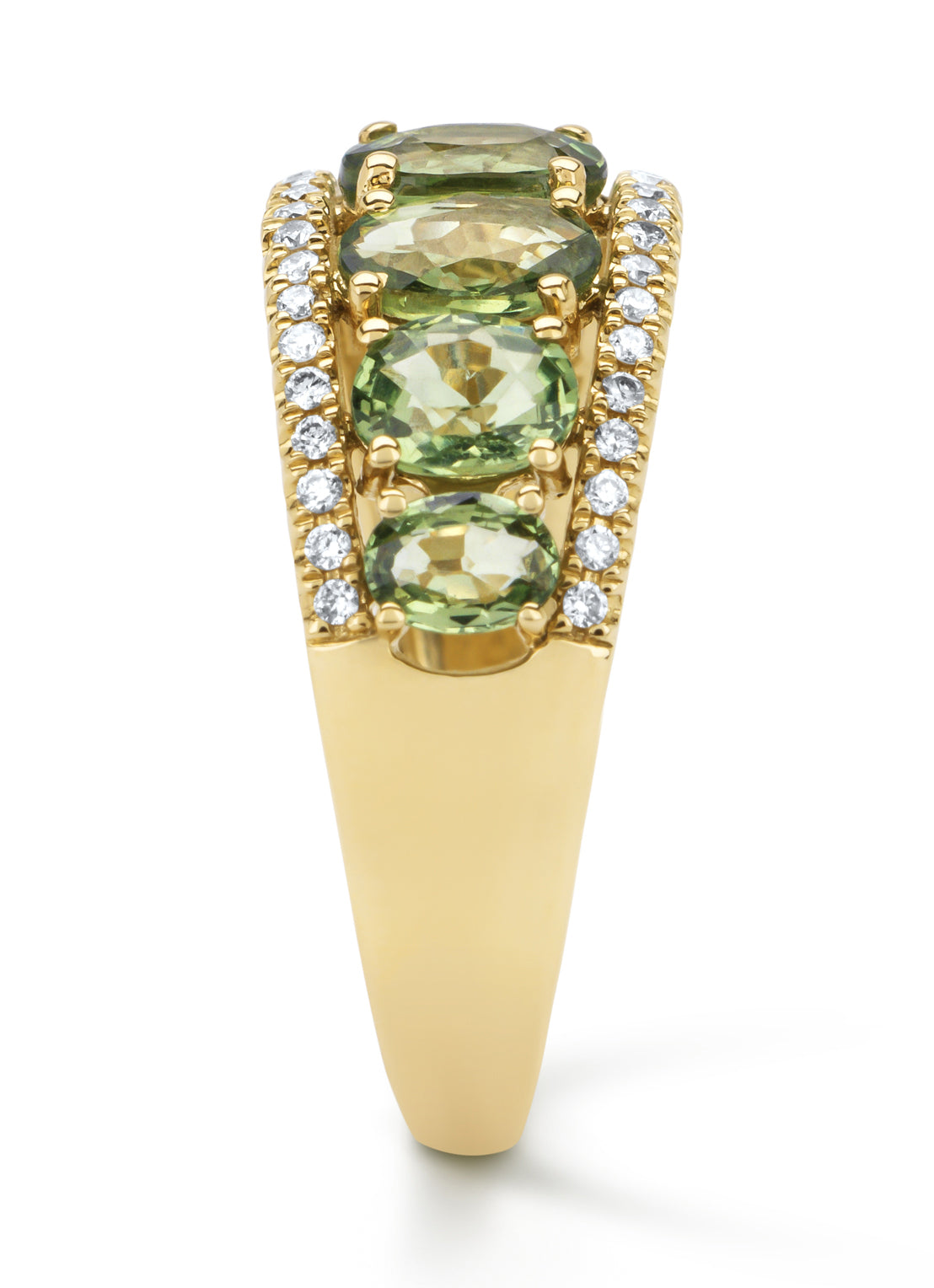 Geelgouden ring, 3.14 ct groene saffier, Eden