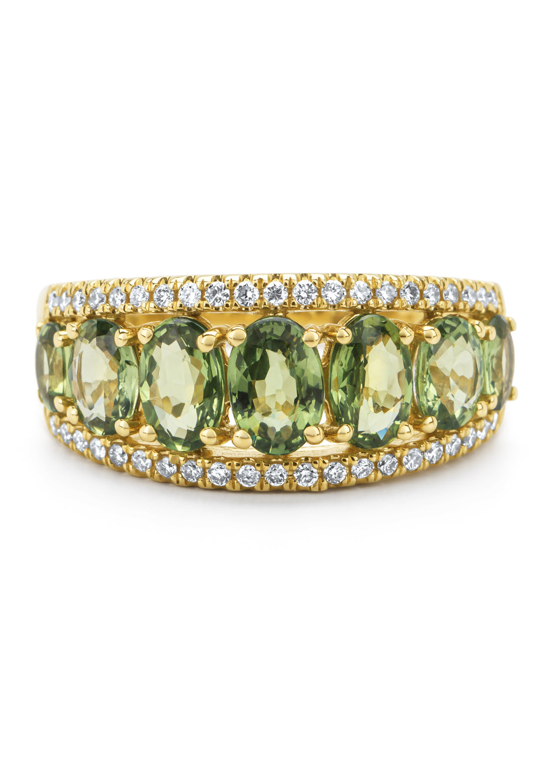 Geelgouden ring, 3.14 ct groene saffier, Eden