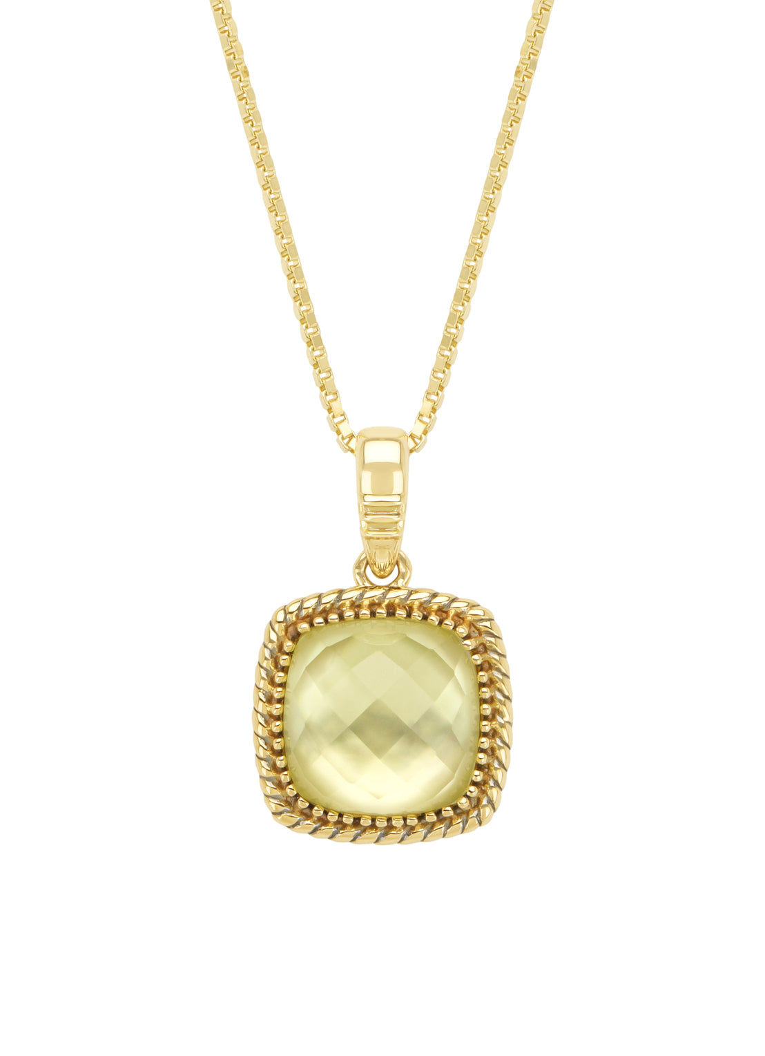 Yellow gold pendant, 3.73 ct lemon quartz with pare, velvet