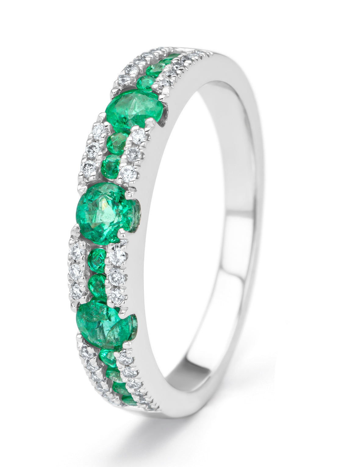 Witgouden ring, 0.57 ct smaragd, Majestic