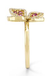 Yellow gold ring, 0.19 ct pink sapphire, butterfly kisses