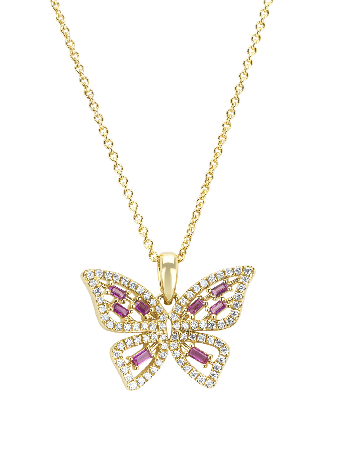 Yellow gold butterfly pendant, 0.19 ct pink sapphire, Butterfly Kisses