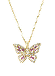 Yellow gold pendant, 0.19 ct pink sapphire, butterfly kisses