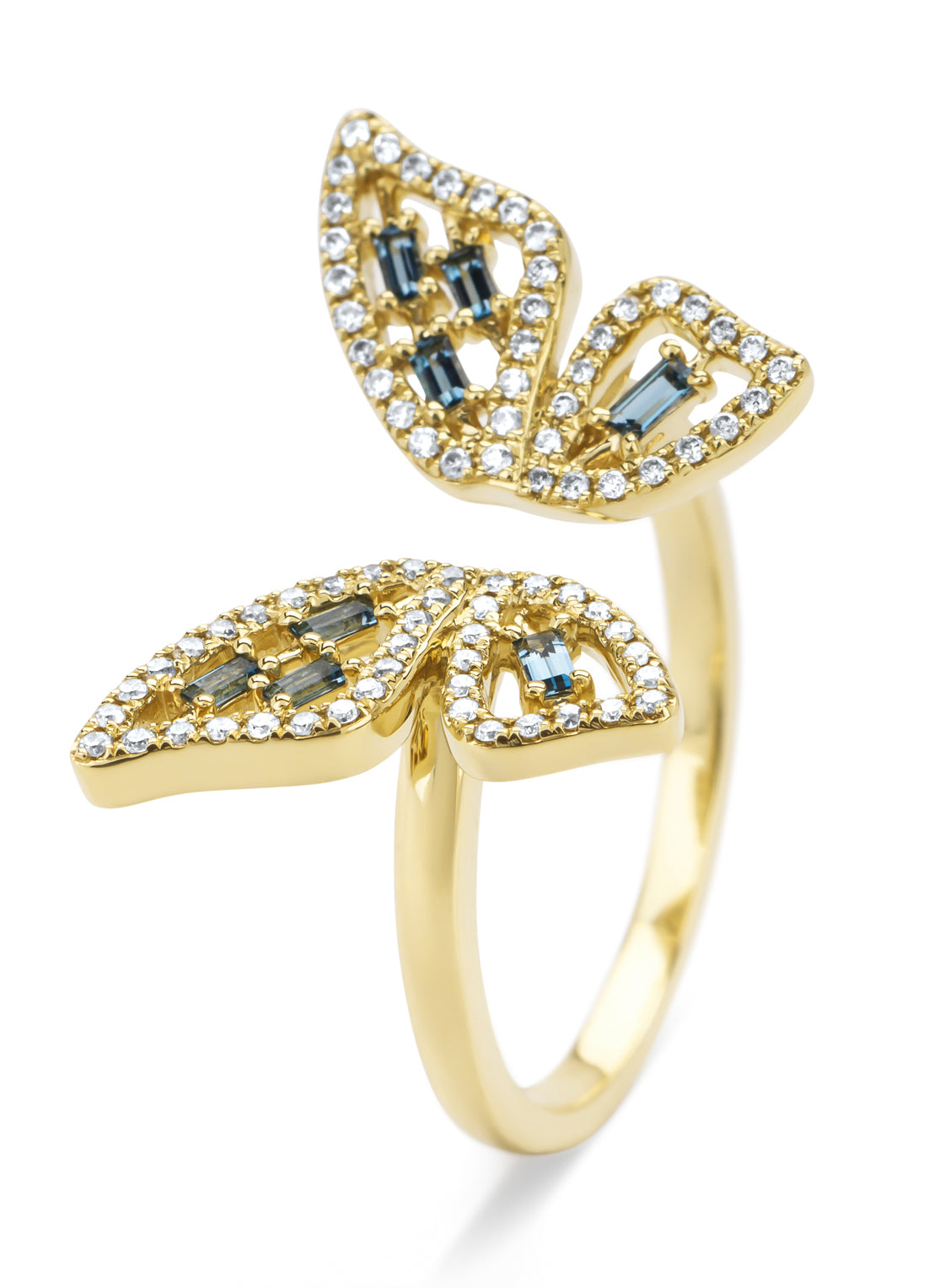Yellow gold ring, 0.19 ct topaz, butterfly kisses