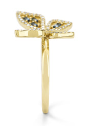 Yellow gold ring, 0.19 ct topaz, butterfly kisses