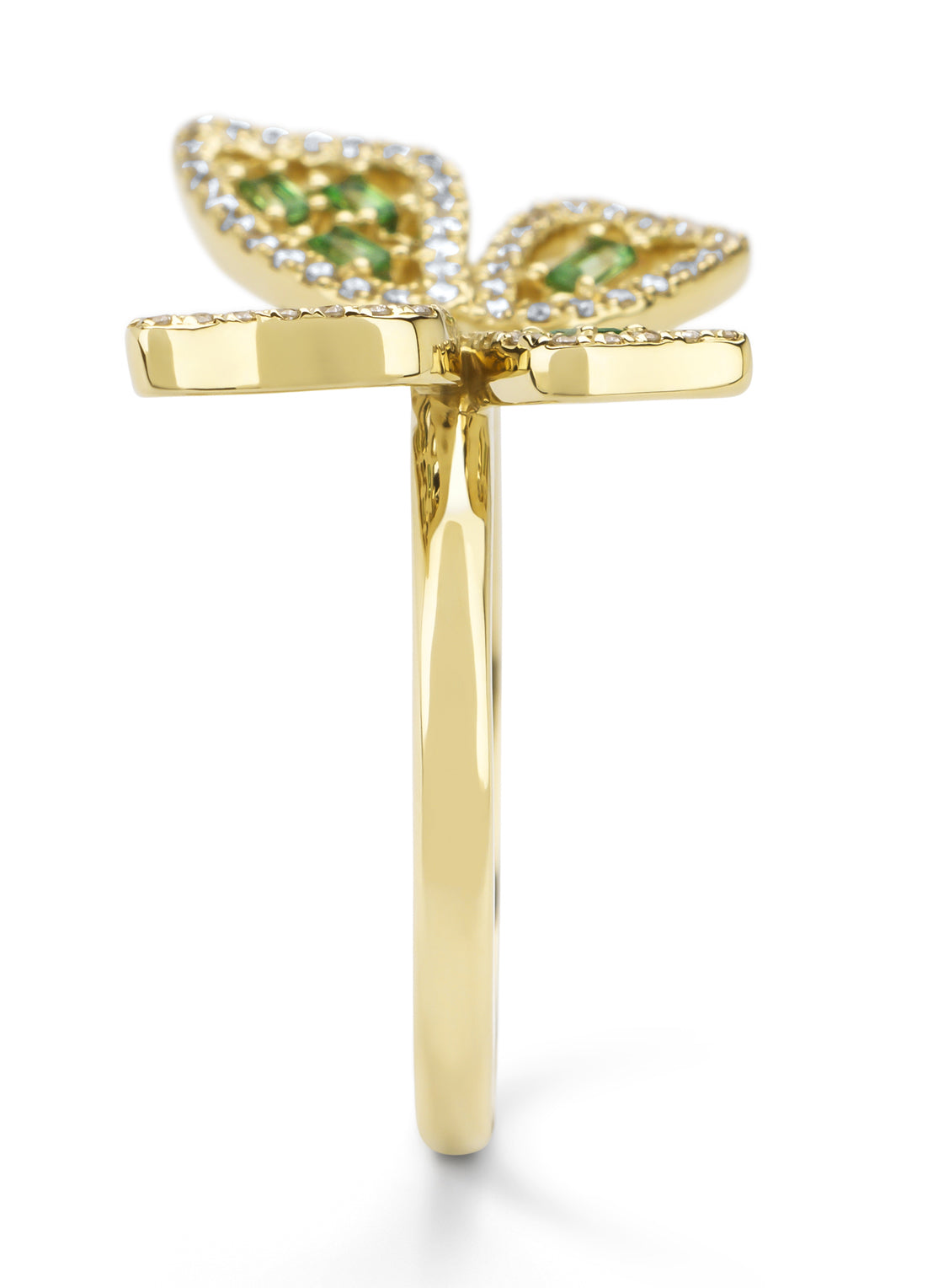 Yellow gold butterfly ring, 0.18 ct tsavorite, Butterfly Kisses