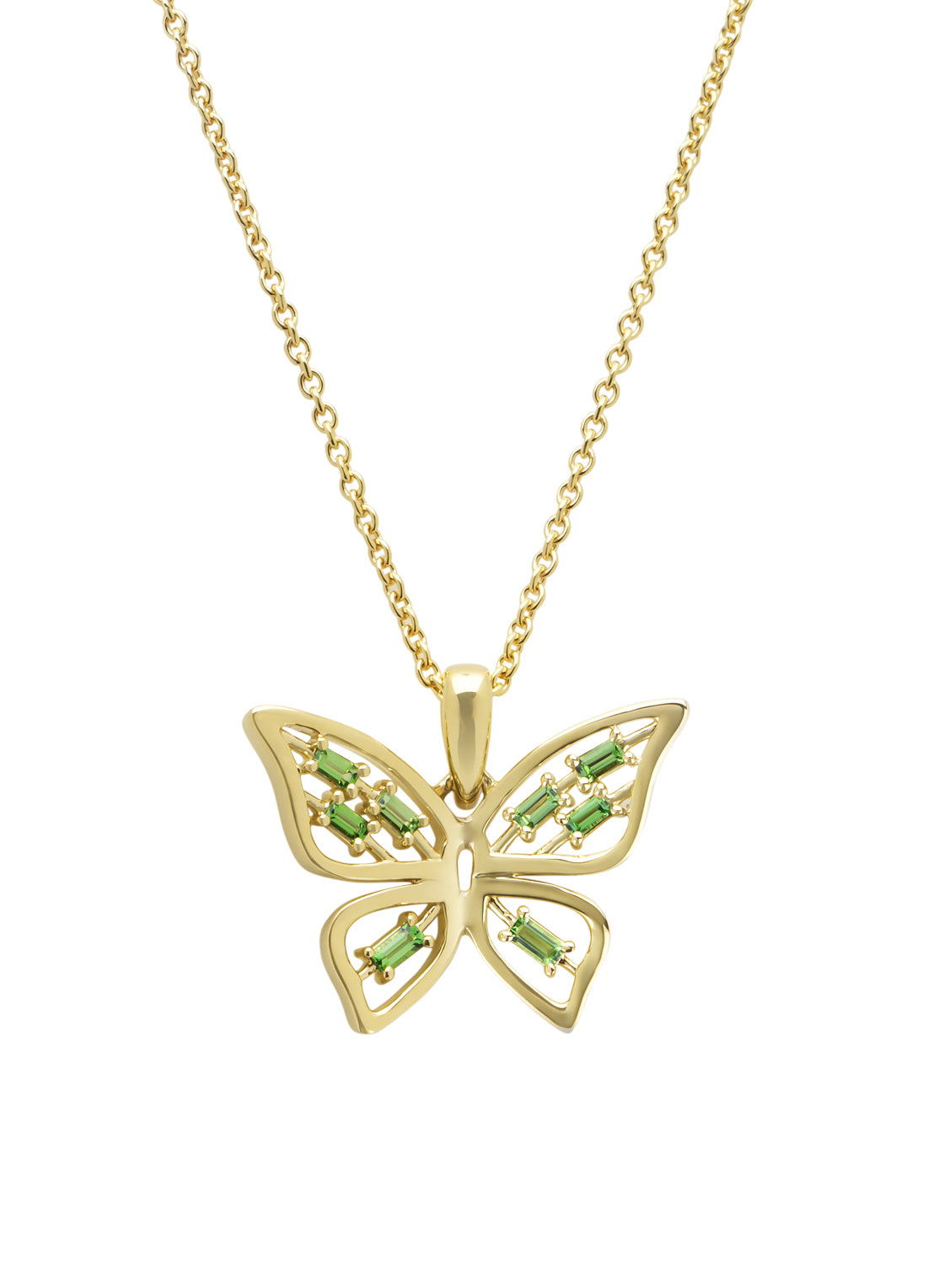 Yellow gold butterfly pendant, 0.16 ct tsavorite, Butterfly Kisses