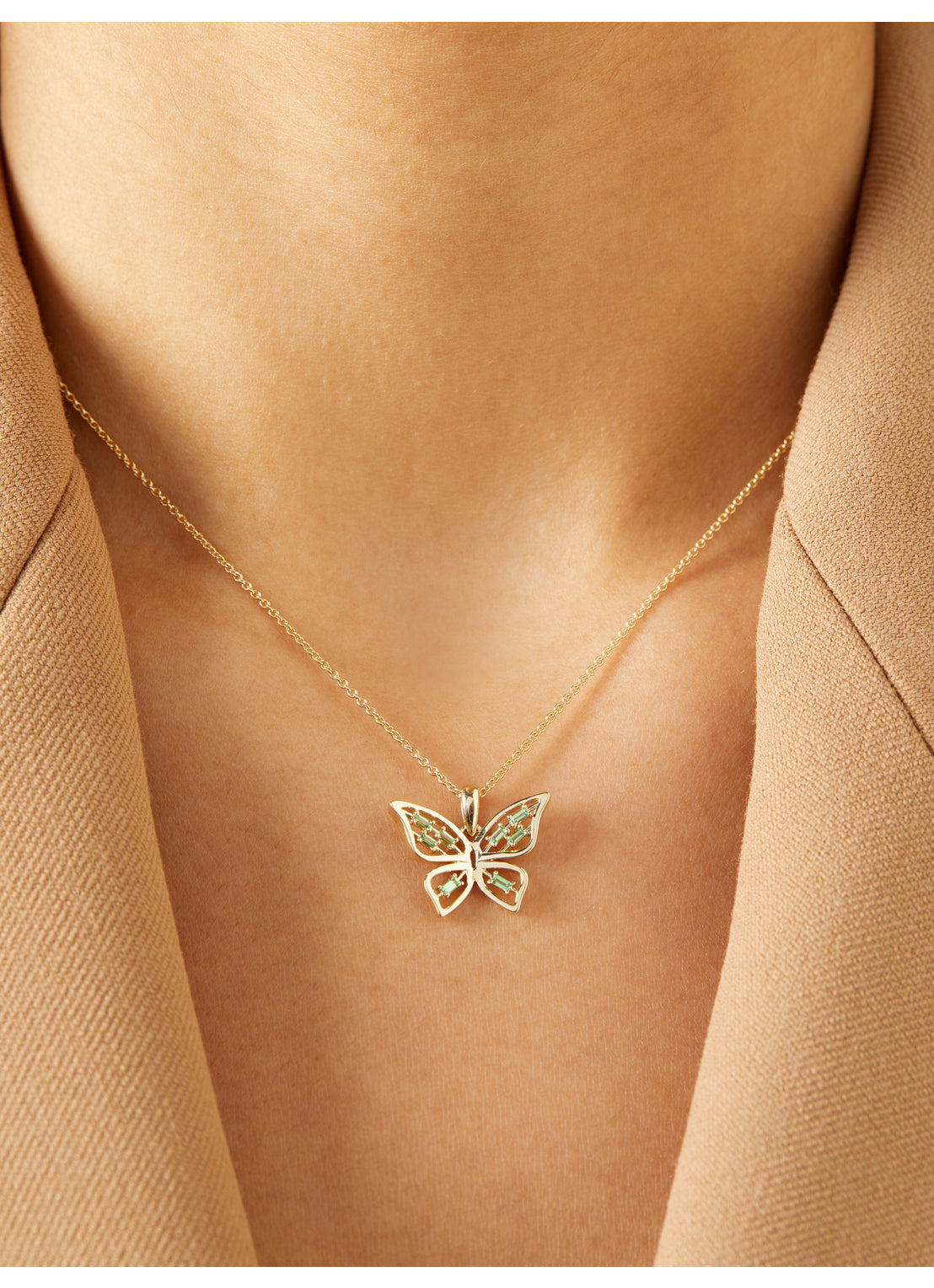 Yellow gold butterfly pendant, 0.16 ct tsavorite, Butterfly Kisses