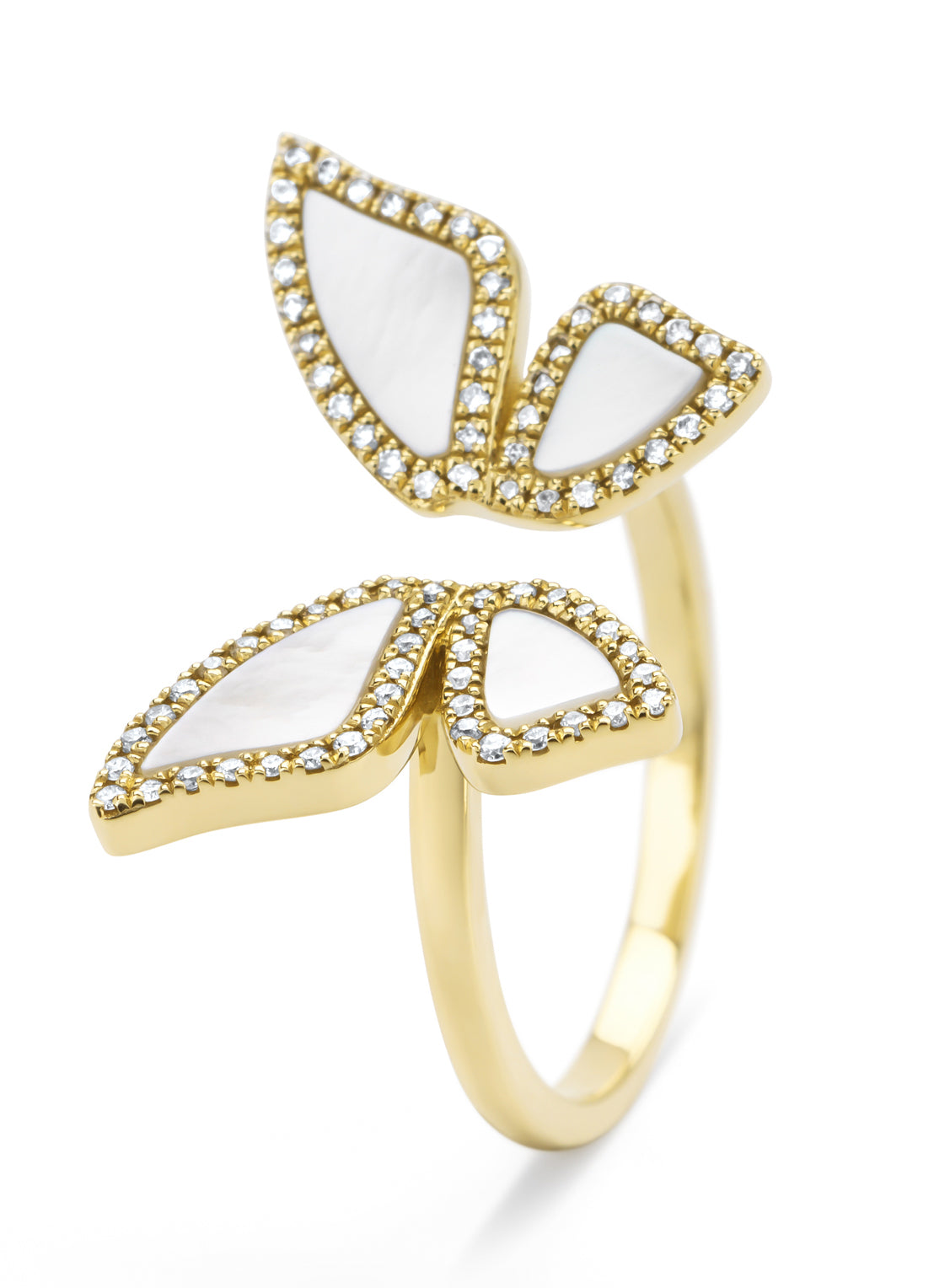Geelgouden vlinder ring, 0.20 ct diamant, Butterfly Kisses