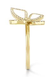 Yellow gold ring, 0.20 ct diamond, butterfly kisses