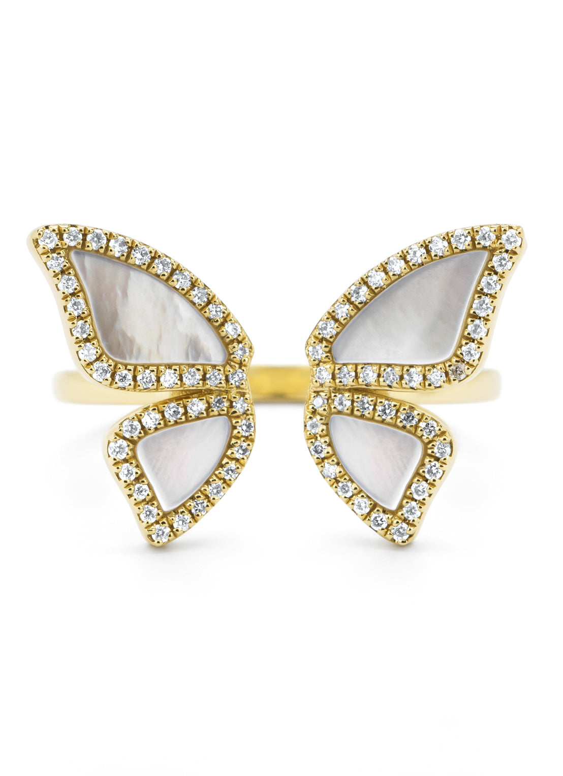 Yellow gold ring, 0.20 ct diamond, butterfly kisses