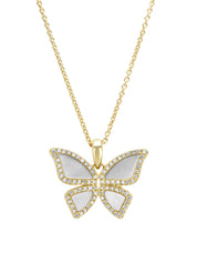 Yellow gold pendant, 0.20 ct diamond, butterfly kisses