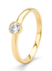 Geelgouden ring, 0.20 ct diamant, Hearts & Arrows
