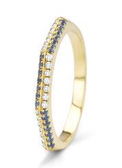 Yellow gold ring, 0.16 ct blue sapphire, ensemble