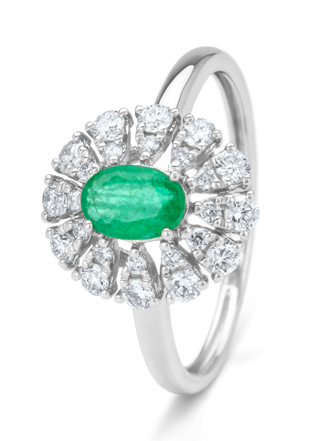 Witgouden ring, 0.48 ct smaragd, Majestic