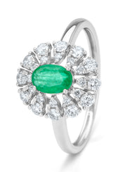 Witgouden ring, 0.48 ct smaragd, Majestic