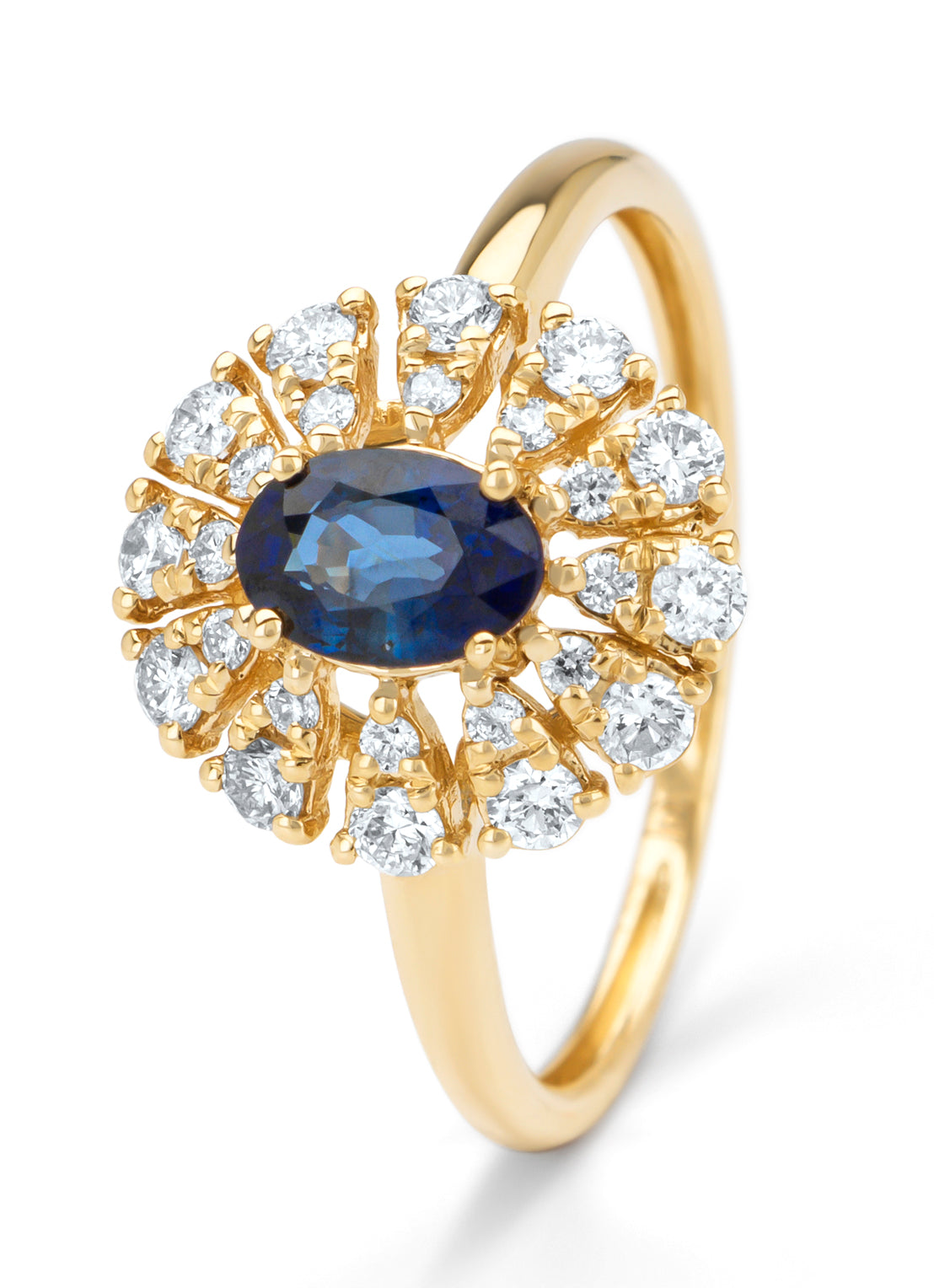 Geelgouden ring, 0.64 ct blauwe saffier, Majestic