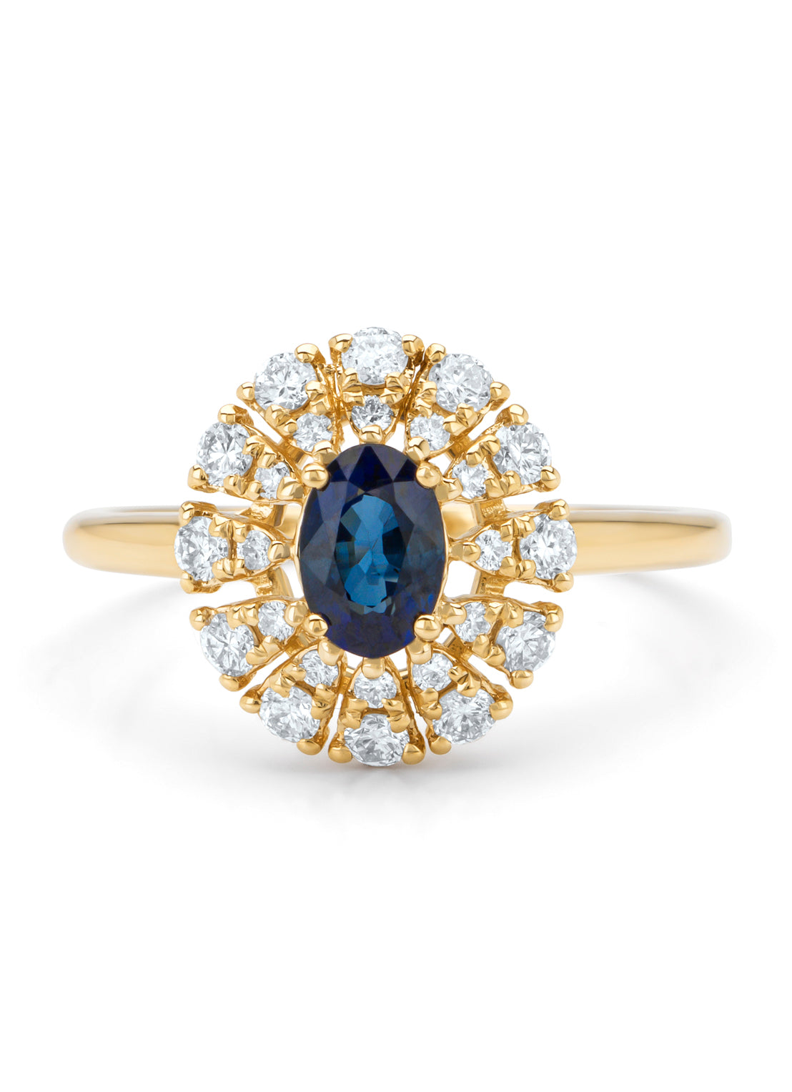 Geelgouden ring, 0.64 ct blauwe saffier, Majestic