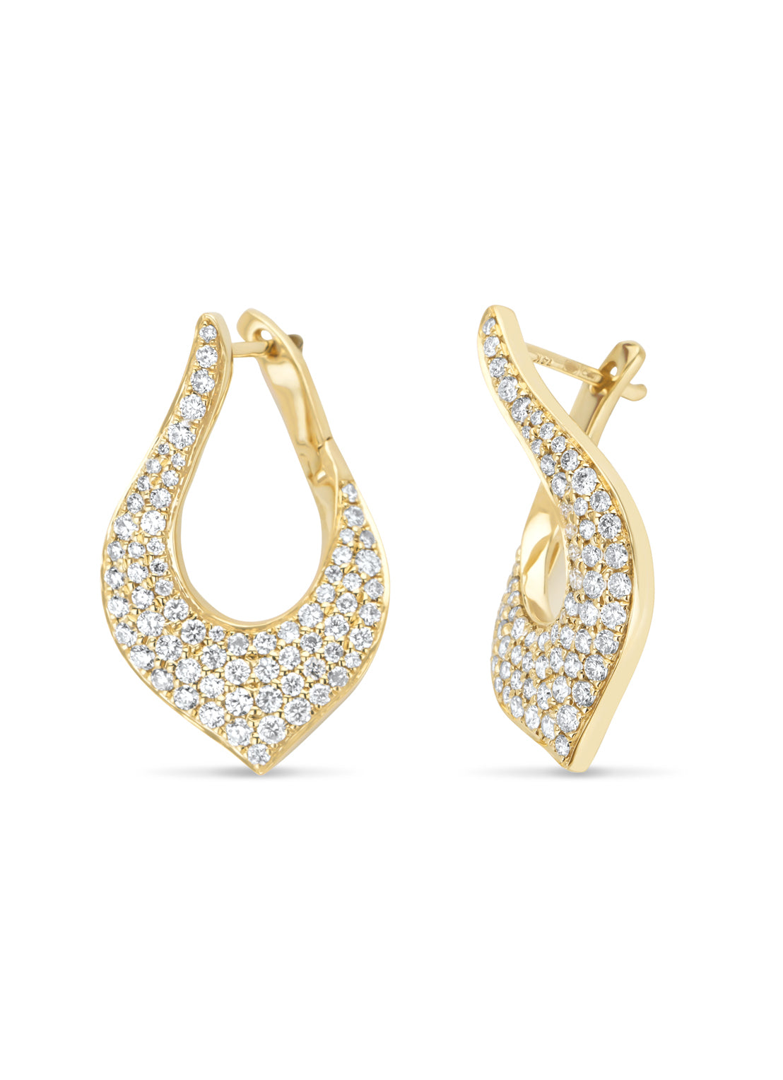 Yellow gold earrings, 1.10 ct diamond, Caviar