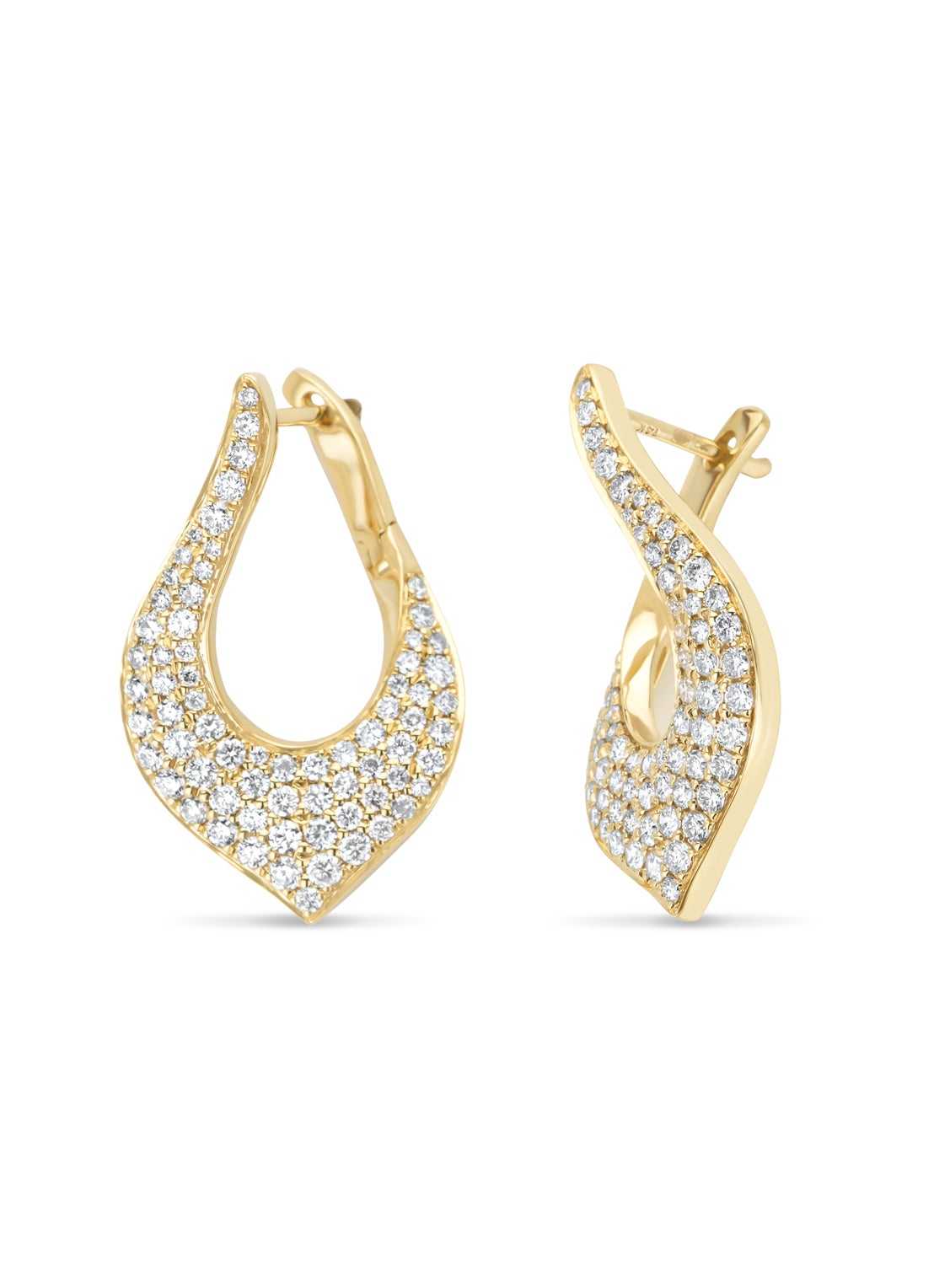 Yellow gold ear jewelry, 1.10 ct diamond, caviar