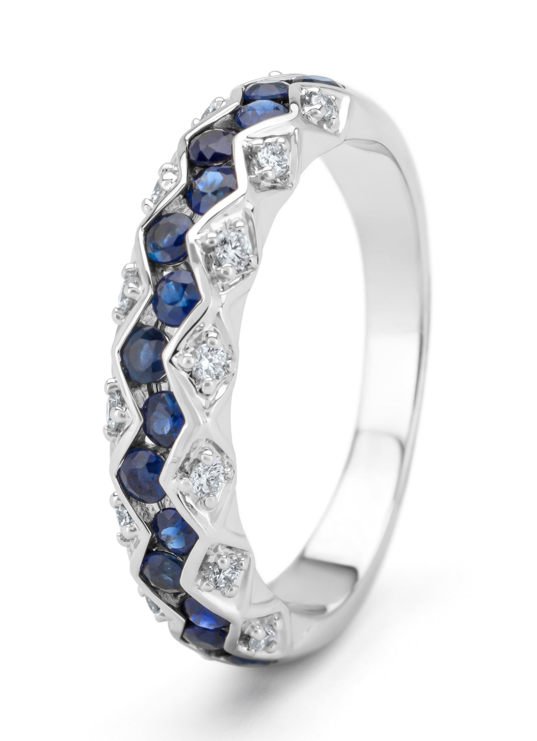 Witgouden ring, 0.79 ct blauwe saffier, Majestic