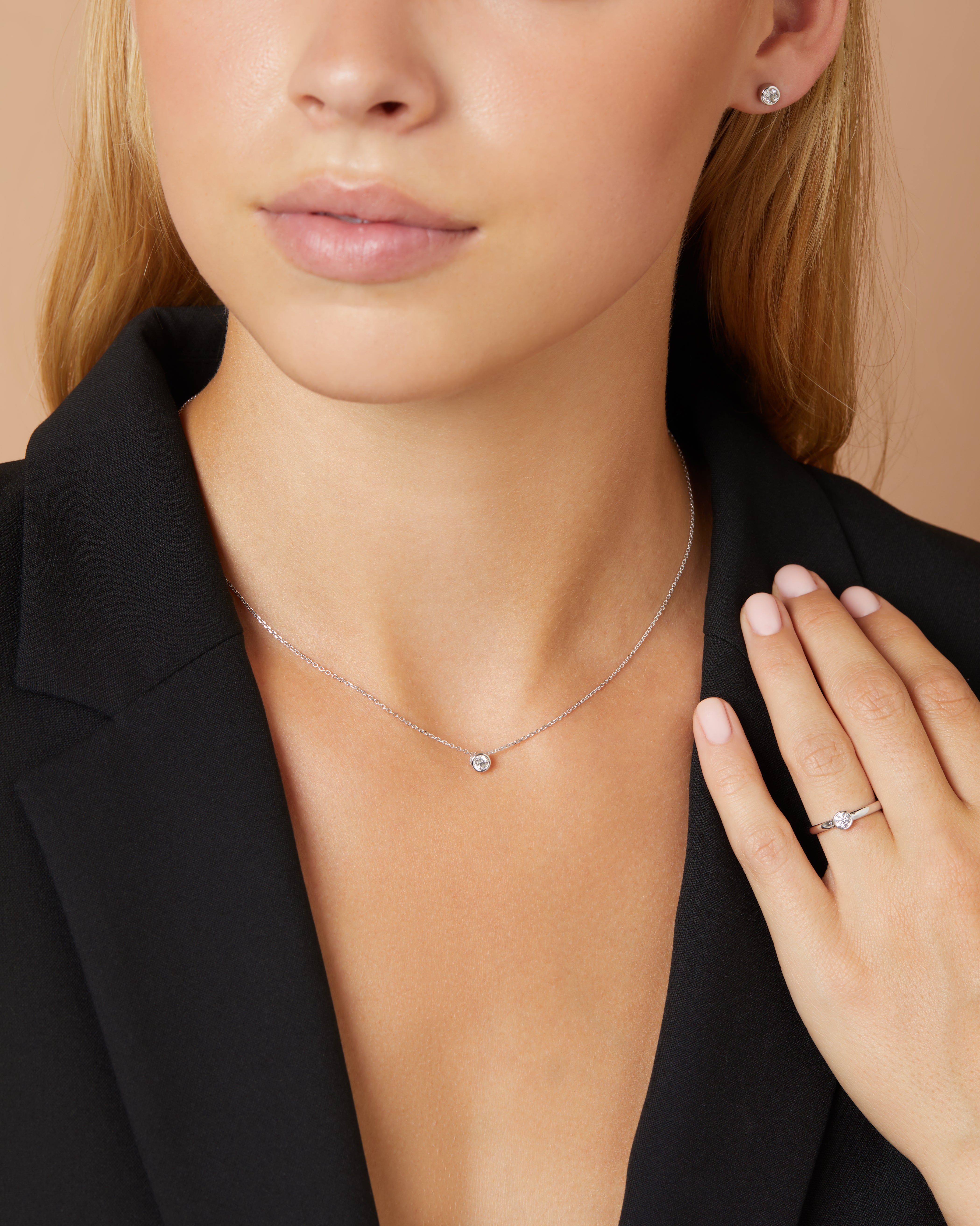 Witgouden Collier, 0.20 CT Diamant, Hearts & Arrows