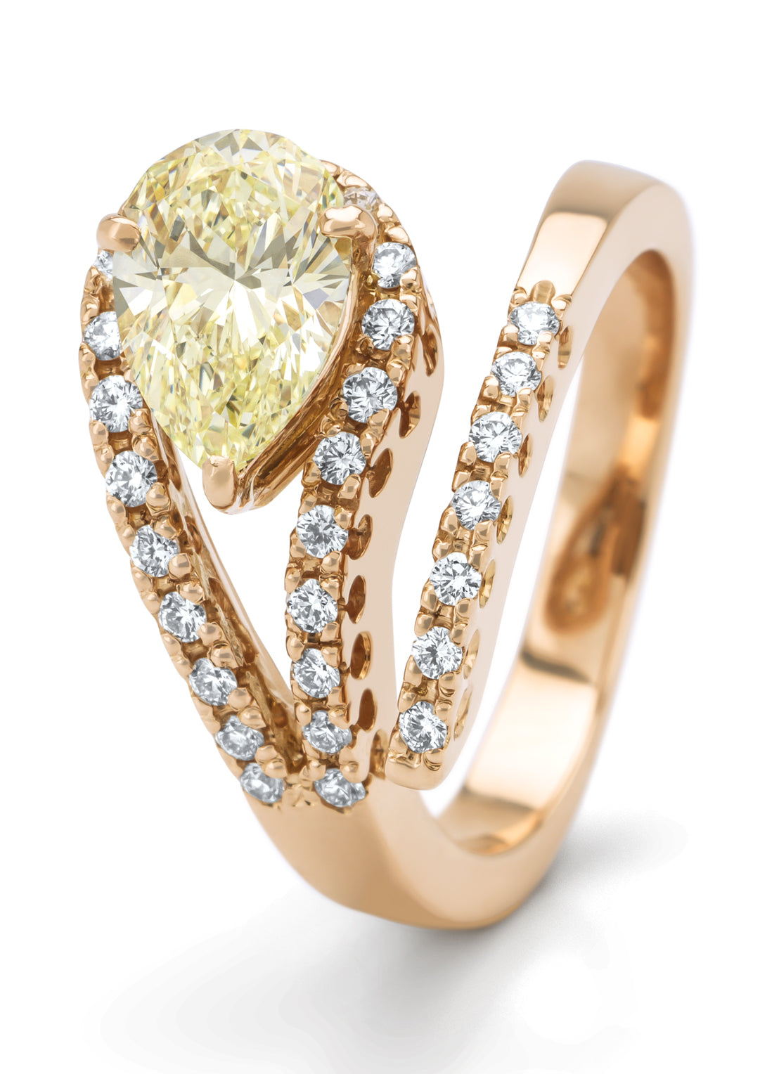 Roségouden ring, 1,64 ct fancy yellow diamant
