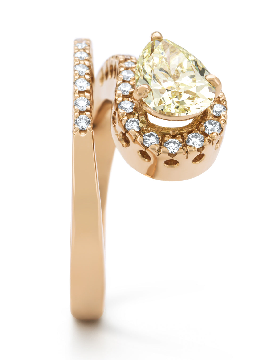 Roségouden ring, 1,64 ct fancy yellow diamant