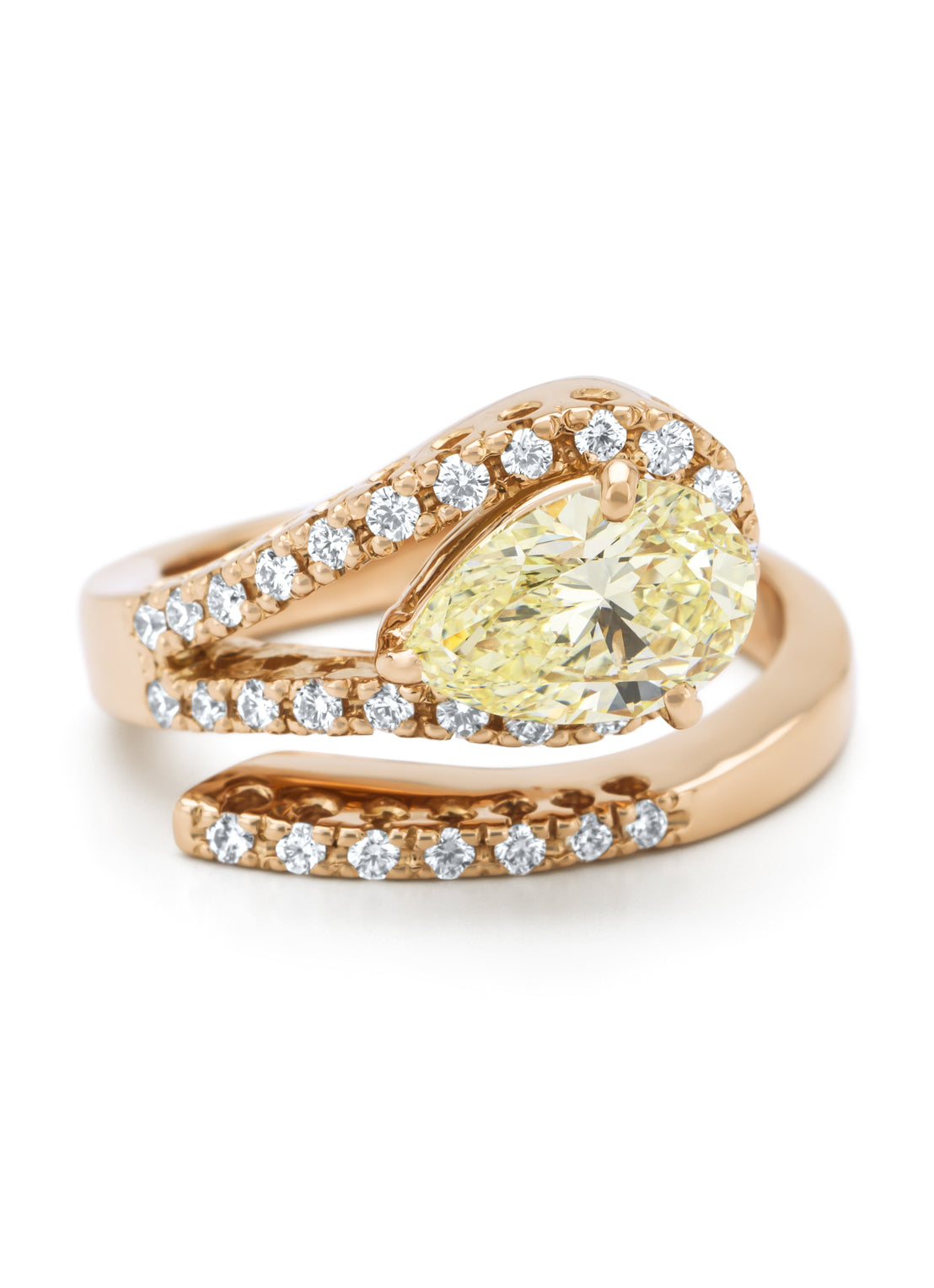 Roségouden ring, 1,64 ct fancy yellow diamant