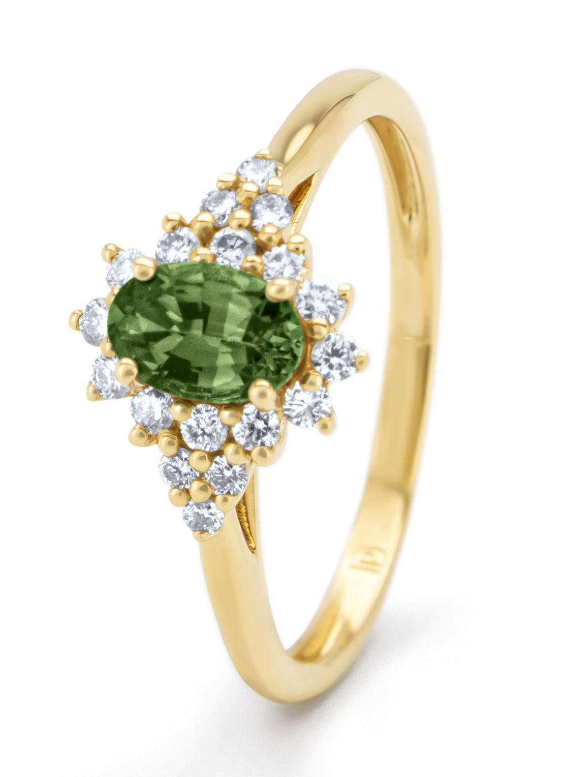 Yellow gold ring, 0.60 ct green sapphire, Eden