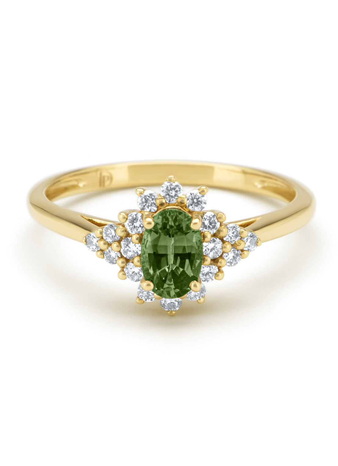 Geelgouden ring, 0.60 ct groene saffier, Eden